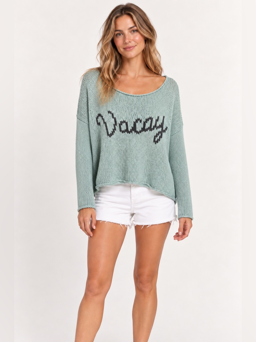 WOODEN SHIPS Vacay Blue Knit Cotton Blend Sweater Size S/M